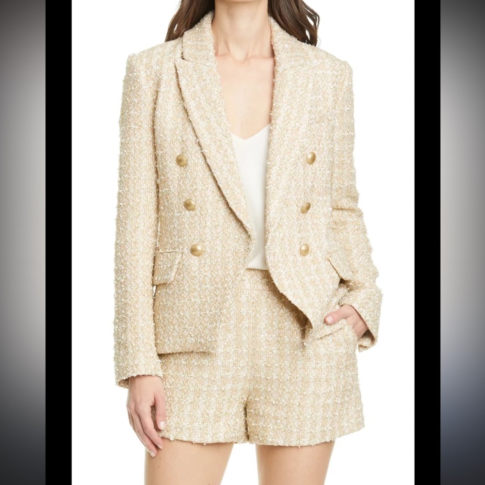 L'Agence Cream Tweed Blazer and Shorts Set